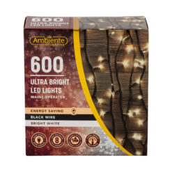 600 Ultra Bright LED String Lights Mains Operated & Black Wire Bright White
