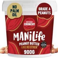 ManiLife Deep Roast Crunchy Peanut Butter, 900g - Single Origin Argentine Peanuts, No Palm Oil, No Added Sugar, Vegan