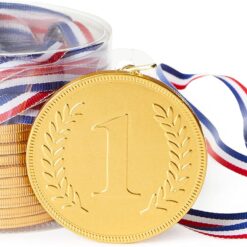 Steenland Chocolate - Belgian Chocolate Gold Foiled Medals with Ribbon (Pack of 10)