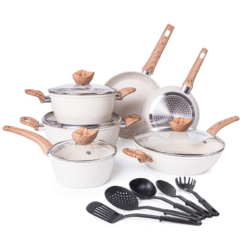 Cream Kitchen Cookware Set with Lids - 15-Pieces (Multiple Colours) by Nuovva