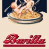 Canvas Barilla Parma Little Kids Playing on a Plate of Spaghetti Pasta Children Italian Food 12" X 16" Image Size Vintage Poster Repro on Canvas Shipped Rolled Up